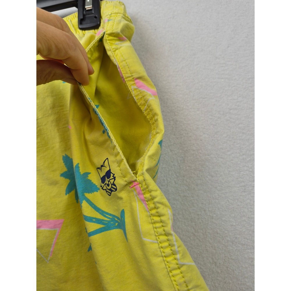 Party Pants Mens Yellow Palm Tree Retro Print Swim Trunks Board Shorts Size L - Picture 4 of 16